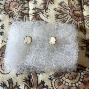 Kendra Scott Gold and White Hexagon Iridescent Stud Earrings